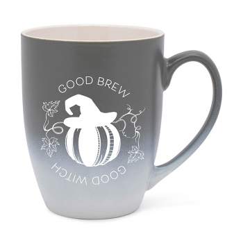 Elanze Designs Good Brew Good Witch Two Toned Ombre Matte Gray and White 12 ounce Ceramic Stoneware Coffee Cup Mug