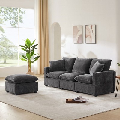 Okak 86*57" Modern Convertible Sectional Sofa Couch with 2 Pillows 4 Seat Chenille Modular Sofa Freely Combinable for Living Room,Apartment, Gray