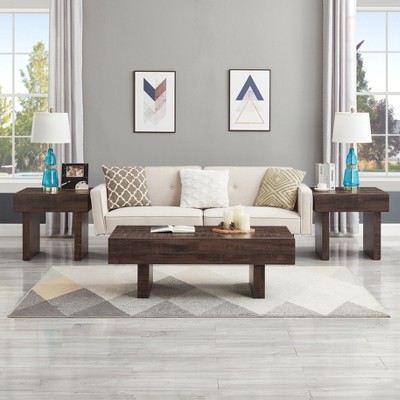 Roundhill Furniture Athens 3-Piece Set Modern Accent Coffee Table with Two End Tables Walnut
