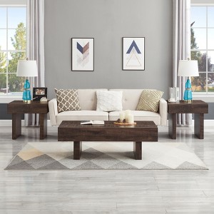 Roundhill Furniture Athens 3-Piece Set Modern Accent Coffee Table with Two End Tables Walnut - 1 of 4