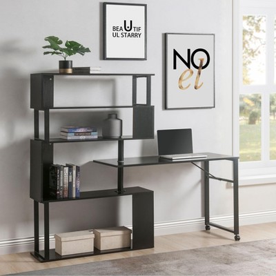 NicBex Home Office Desk L-Shape Morden Corner Desk with 5 Open Storage Shelves Rotating Design Executive Desk for Office, Study, Living Room
