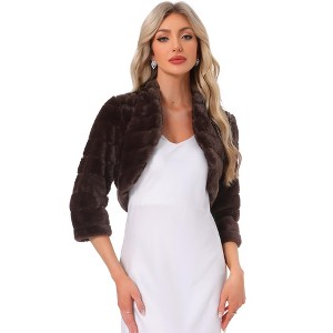 INSPIRE CHIC Women's Open Front 3/4 Sleeve Faux Fur Cropped Jacket - 1 of 4