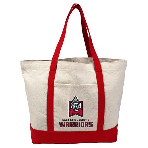 East Stroudsburg ESU Warriors Primary Logo Canvas Tote Bag With External Pocket, Reusable Shoulder Bag for Shopping, School, Beach, Red - 1 of 4