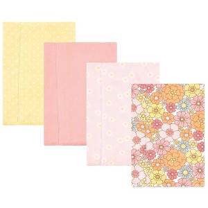 Hudson Baby Infant Girl Cotton Flannel Burp Cloths, Peace Love Flowers 4 Pack, One Size - 1 of 4