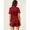 cheibear Women's Silky Satin Button Down Shirt with Shorts Sleepwear Pajama Sets - 3 of 4