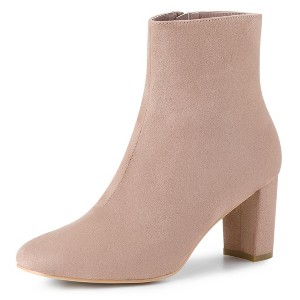 Allegra K Women's Dress Round Toe Side Zip Chunky Heel Ankle Boots - 1 of 4