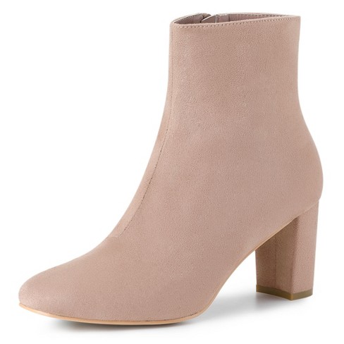 Allegra K Women's Dress Side Zip Chunky Heel Ankle Boots Dust Pink