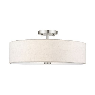 Elegant Brushed Nickel 4-Light Semi-Flush Mount with Oatmeal Fabric Shade