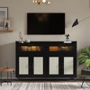 Whizmax Sideboard Buffet Cabinet With Power Outlet & LED Light, Kitchen Storage Cabinet With 2 Fluted Drawers & 4 Rattan Doors,for Kitchen,Dining Room - 3 of 4