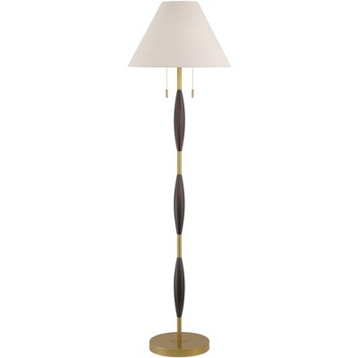 Possini Euro Design Carillo Modern 68" Tall Standing Floor Lamp Pull Chain Espresso Brown Gold Wood Living Room Bedroom House Reading Office