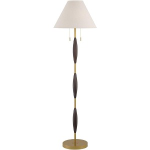 Possini Euro Design Carillo Modern 68" Tall Standing Floor Lamp Pull Chain Espresso Brown Gold Wood Living Room Bedroom House Reading Office - 1 of 4