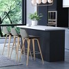 CAVINAS Linen/Faux Leather Counter Height Bar Stools Set of 2,Bent Wood Counter Stools with Chrome Footrest,Armless Barstools for Kitchen Island - 2 of 4