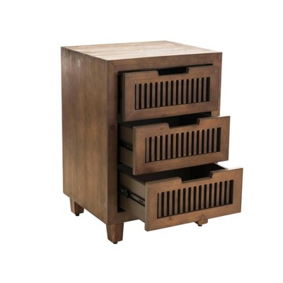 Sawyer Minimalist Ash Wood 3-Drawer Bathroom Cabinet in Walnut Brown