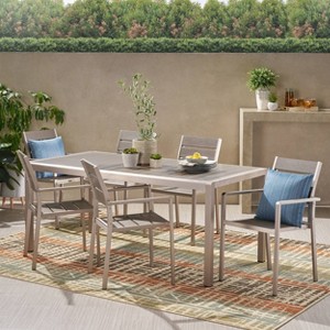 Cape Coral 7pc Aluminum Modern Dining Set Silver/Gray - Christopher Knight Home: Weather-Resistant, 6-Seater - 1 of 4