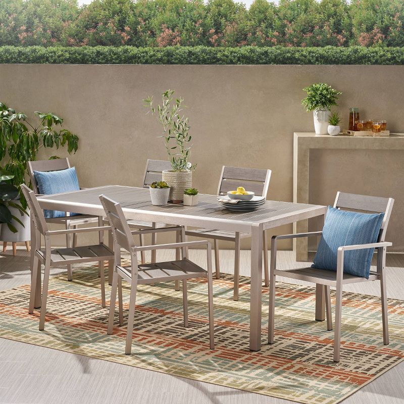 Cape Coral 7pc Aluminum Modern Dining Set Silver/Gray - Christopher Knight Home, 1 of 7