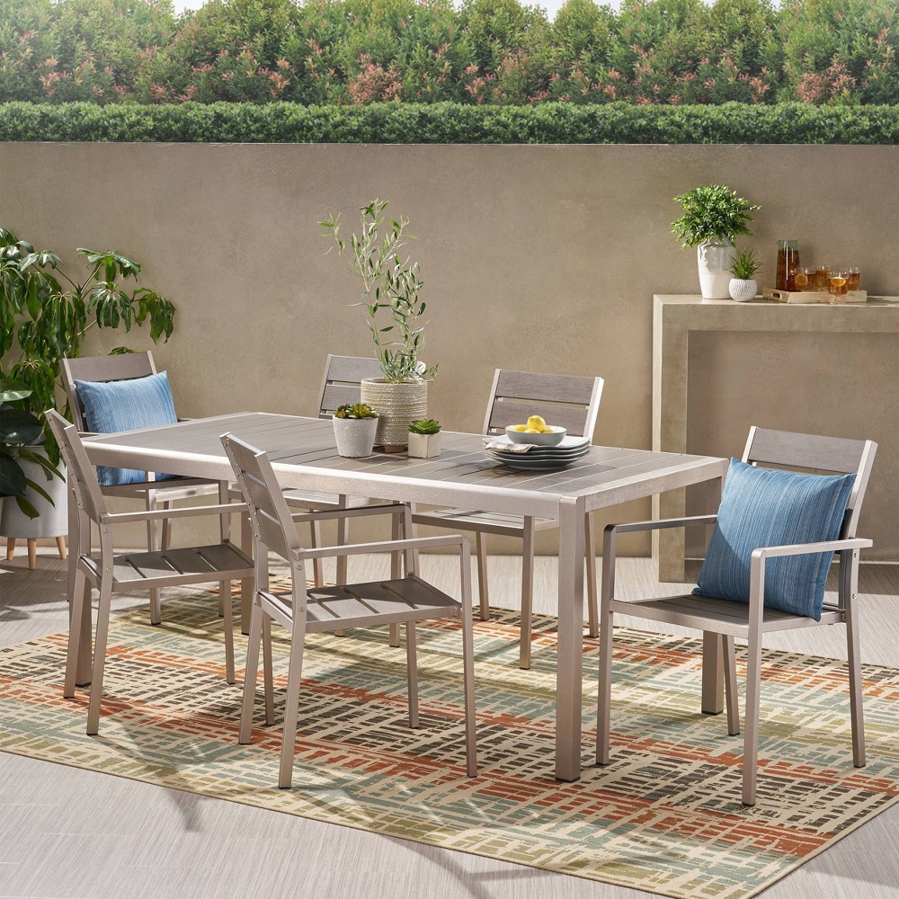 Cape Coral 7pc Aluminum Modern Dining Set Silver/Gray - Christopher Knight Home -  79404726