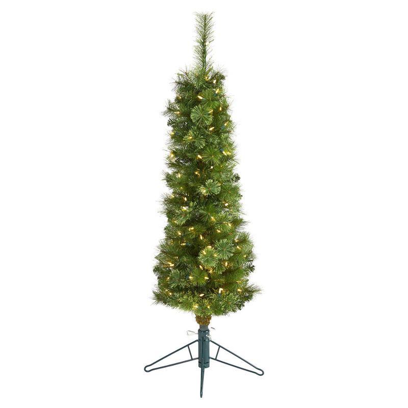 Nearly Natural 4' Green Pencil Prelit LED Multifunction Light Artificial Christmas Tree, 1 of 2