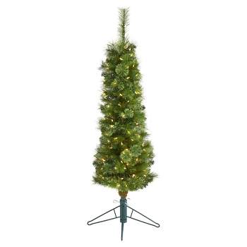 Nearly Natural 4' Green Pencil Prelit LED Multifunction Light Artificial Christmas Tree