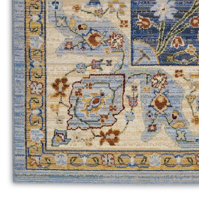 Bohemian Elegance Light Blue Wool Blend Medallion Area Rug 5'6" x 8'