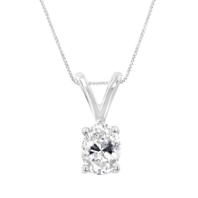 Haus of Brilliance IGI Certified 10KT White Gold Diamond Oval Pendant Necklace
