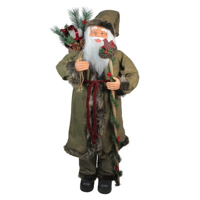 Northlight 51" Olive Green and Burgundy Red Standing Santa Claus with Gift Bag Christmas Figurine