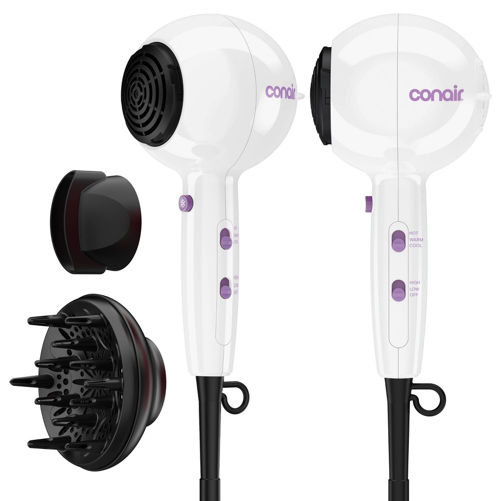 Conair Cake Pop Hair Dryer - White with Diffuser and Concentrator Attachments