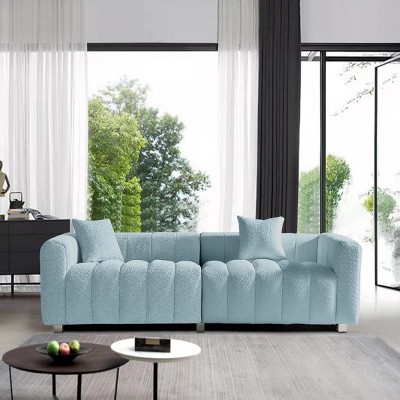 87.4'' Velvet 3 Seater Sofa with Bubble Upholstery, Modern Upholstered Couch with Metal Legs and 2 Pillows for Living Room-Maison Boucle