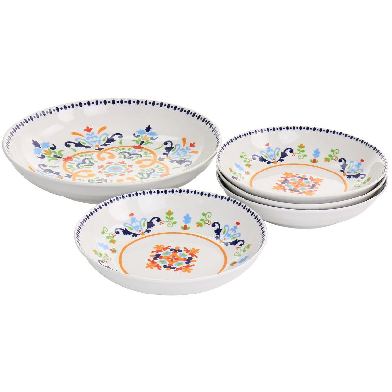 Gibson Home Tijuana 5 Piece Fine Cermic Pasta Bowl Set in White and Multi, 1 of 9