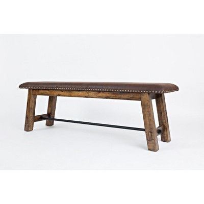 Cannon Valley 56" Brown Distressed Wood Bench with Upholstered Seat