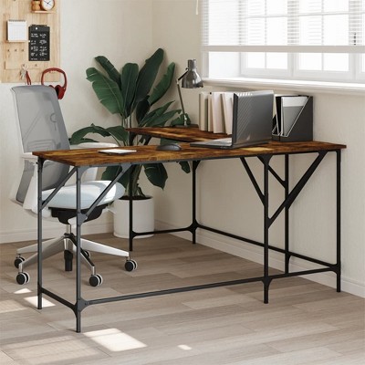vidaXL Desk Smoked Oak 58.7 in.x58.7 in.x29.5 in. Engineered Wood