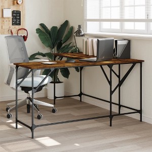 vidaXL Desk Smoked Oak 58.7 in.x58.7 in.x29.5 in. Engineered Wood - 1 of 4