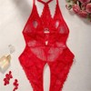 Clotth Women's Lace Teddy Bodysuit for Christmas - V Neck One Piece Babydoll with Underwire, Charming Babydoll, Teddy Snap Crotch Lingerie, Red - 4 of 4