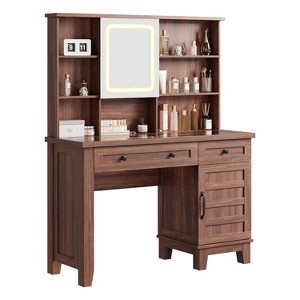 Vanity Desk with Mirror and Adjustable Lights, Makeup Vanity Desk with Drawers, Built-in Power Outlet & USB, Makeup Table for Bedroom - 1 of 4