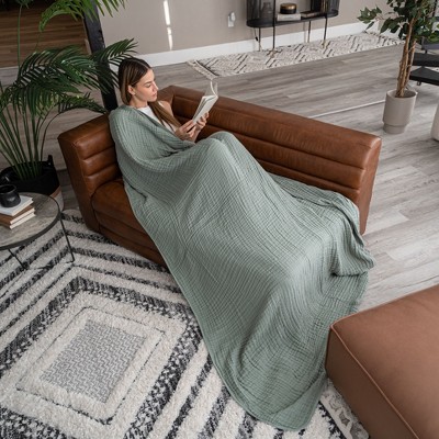 Fern Green King Size Muslin Cotton Throw Blanket