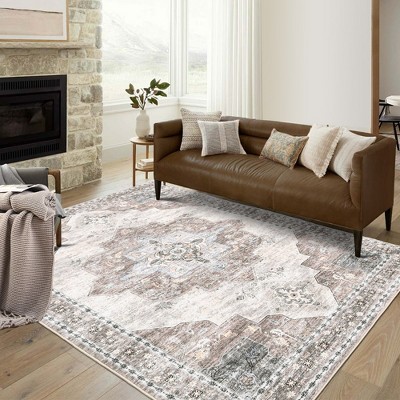 Vintage Rug Floral Medallion Area Rug Non Slip Low Pile Stain Resistant Throw Rugs
