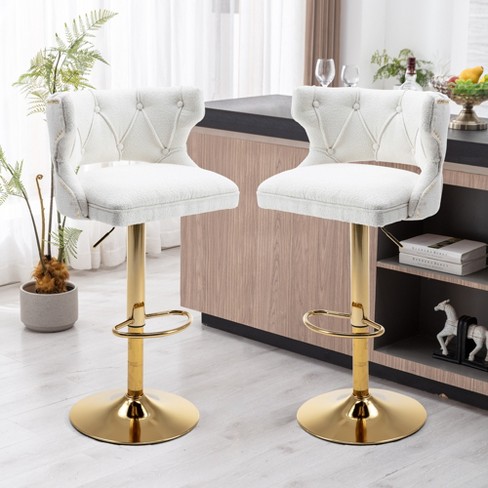 Set Of 2 Upholstered Swivel Bar Stools With Back And Footrest ...