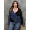 Garvee Women Plus Size Sexy Deep V Neck Long Sleeve Stitching Pearl Contrast Color Cross Beaded Sweater Tops - 3 of 4