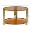 HTUTWOO 31.5" Brown Glass Coffee Table, Modern Cocktail Table Asymmetrical Metal, Circular Metal Drum Base With Lower Shelf For Living Room - 3 of 4