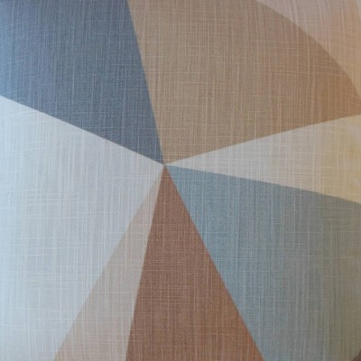 Khaki and Blue Geometric Cotton Square Throw Pillow