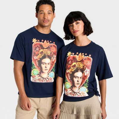 Latino Heritage Month Adult Graphic Frida Kahlo Short Sleeve T-Shirt - Navy Blue