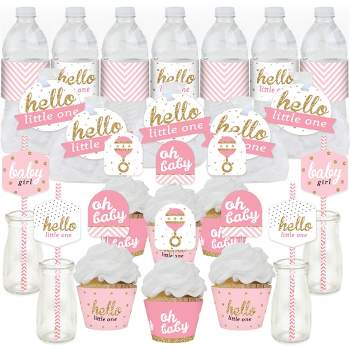 Big Dot of Happiness Hello Little One - Pink and Gold - Girl Baby Shower Favors and Cupcake Kit - Fabulous Favor Party Pack - 100 Pieces