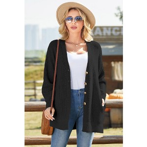V For City Women's Button Down Cardigan Sweaters with Pockets Side Split Knit Long Sweater - 1 of 4