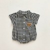 MyKids-USA Summer Arrival Baby Boys Plaid and Teddy Bear Pattern Short Sleeves Onesies with Turn-down Collar - 2 of 4