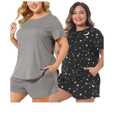 Agnes Orinda Women's Plus Size Short Sleeve Polka Dot Casual Multipacks Pajamas Sets