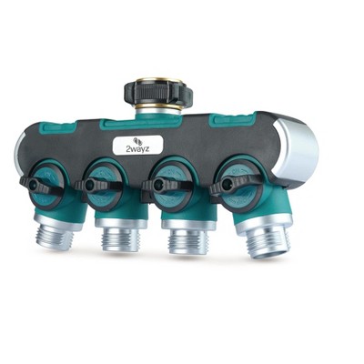 Heavy Duty 4-Way Garden Hose Connector with Rubber Coating