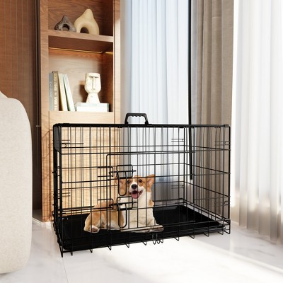 JUJABU Dog Cage with Divider and Plastic Leak-Proof Pan Tray
