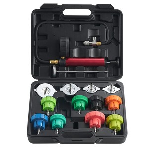 VEVOR 14 pcs Universal Radiator Pressure Tester Kit, Coolant Pressure Tester Kit with Manual Pump and Color-coded Steel Test Cap Adapters,Black - 1 of 4