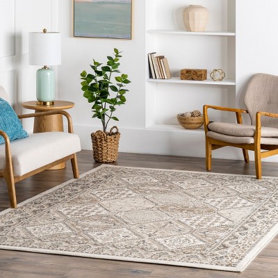 Elegant Beige Synthetic 2'x3' Reversible Stain-Resistant Area Rug