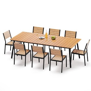 Crestlive Products Outdoor Dining Set Patio Dining Table with chairs Wooden-Like Top and Aluminum Frame Umbrella Hole - 1 of 4