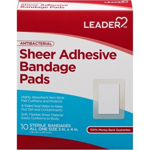 Leader Sheer Adhesive Bandage Pads Sterile 10 ct - 1 of 4